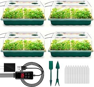 Seed Starter Tray with Grow Light, 192-Cell Seed Starter Kit, Seedling Starter Trays with Humidity Domes, Automatic Timer, Adjustable Light Indoor Gardening Plant Germination Trays