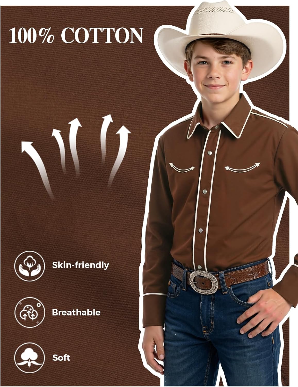 Spring&Gege Boys' Western Cowboys Shirt Long Sleeve Embroidered Pearl Snap Button Down Shirts