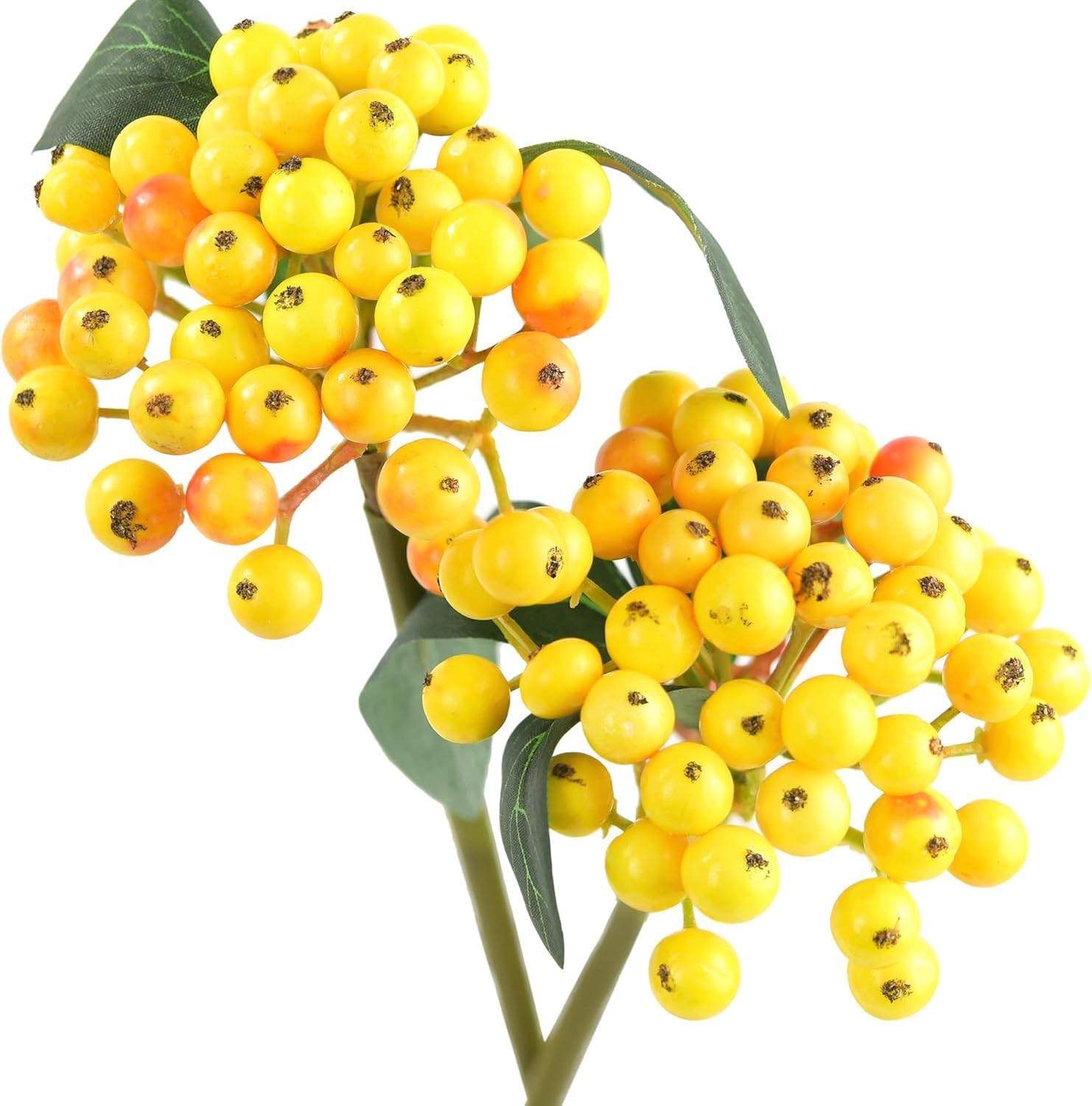 FiveSeasonStuff Artificial Holly Berries – 4 Soft Bendable Stems in Tuscan Yellow & Orange for Floral Arrangements, Vases, and Fall Decor