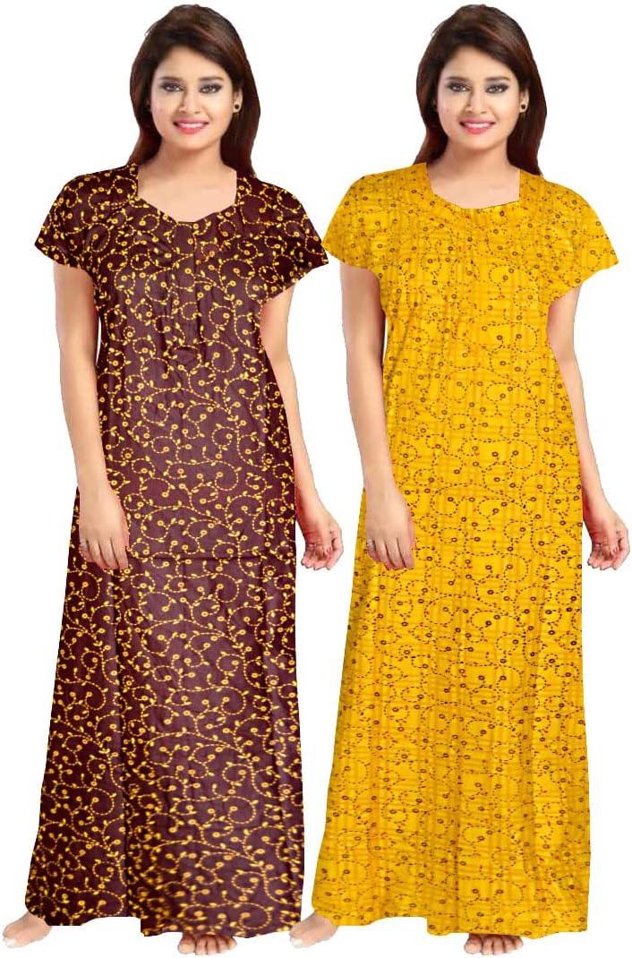 Women's Cotton Embellished Maxi Nightgown (ComboNT_7831_Multicolour_Free Size)