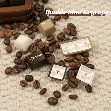 PBT Translucent Keycaps, Minimalist Brown Keycaps, 164 Key Custom Cherry Profile Keycap Set, Dye Sublimation Cute Coffee Key Cap for 60% 65% 75% 100% MX Switches Mechanical Keyboard(Coconut Latte)