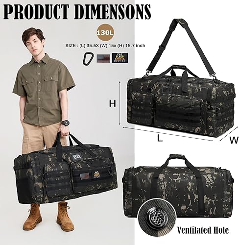 Miniatura 2 de Bolsa de lona extra grande de 130L para hombres, bolsa de lona resistente para viajes, bolsa grande de equipo de gimnasio deportivo para hockey,