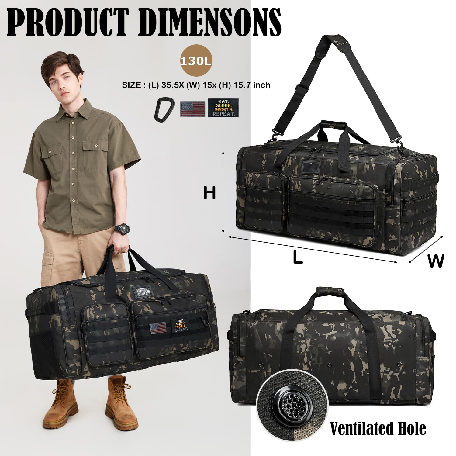 Bolsa de lona extra grande para hombre, bolsa de lona resistente para viajes, bolsa grande para equipo deportivo de gimnasio para hockey, fútbol, fútbol, béisbol, baloncesto y entrenamiento de equipo