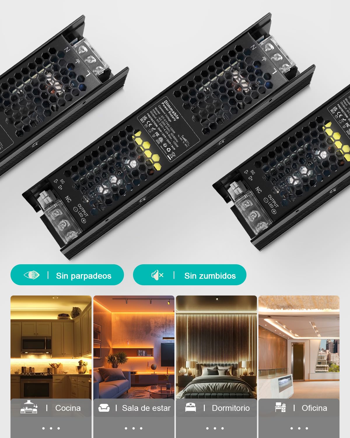 REYLAX Transformador 220V a 24V 100W 4.2A Regulable 0/1-10V y Traic, Fuente de Alimentación LED CA a CC, Adaptador de Voltaje Constante, Baja Tensión para Tira de Leds