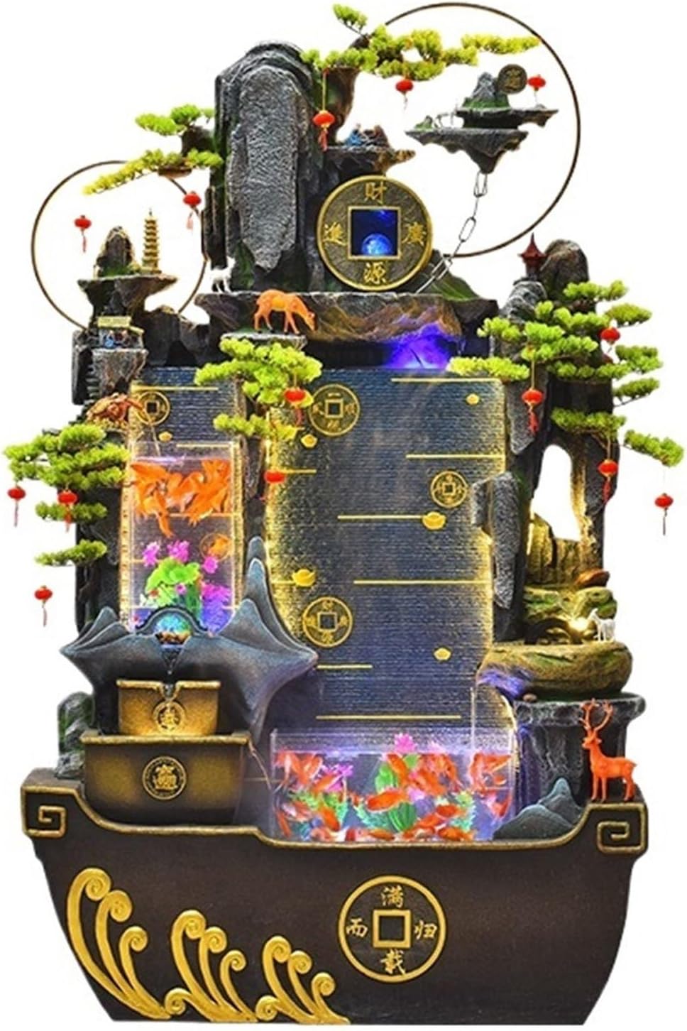 Fountain Outdoor Floor Standing Fountain for Living Room with Fish Pond, Office Lobby Decor with Rockery Waterfall Fountain, for A Serene Home Environment Outdoor Water Fountains, Medium