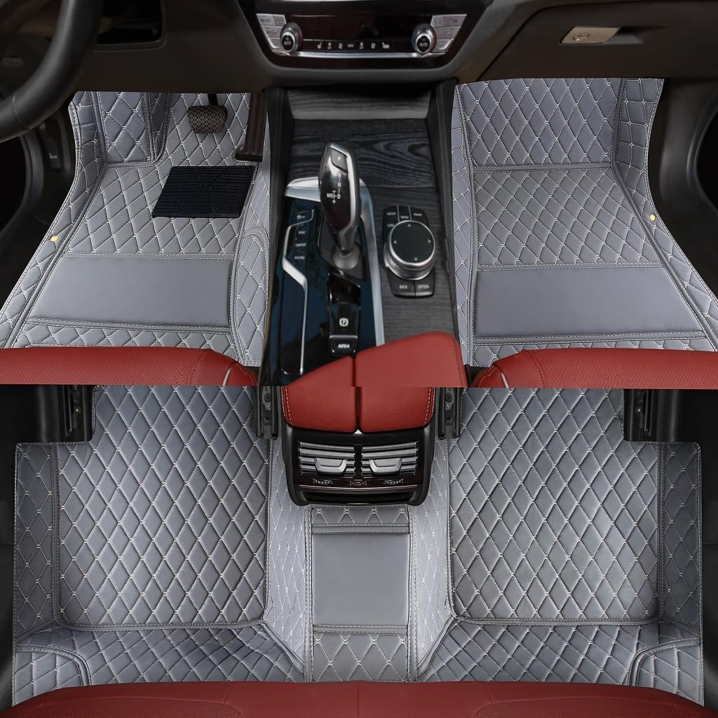 Custom Personalized Floor Mats for Cars，Luxury Full Coverage All Weather Car Floor Mats，Anti-Slip Leather Car Mat Set ，Custom Floor Mats for 99% of Cars, Trucks & SUVs (Gray)
