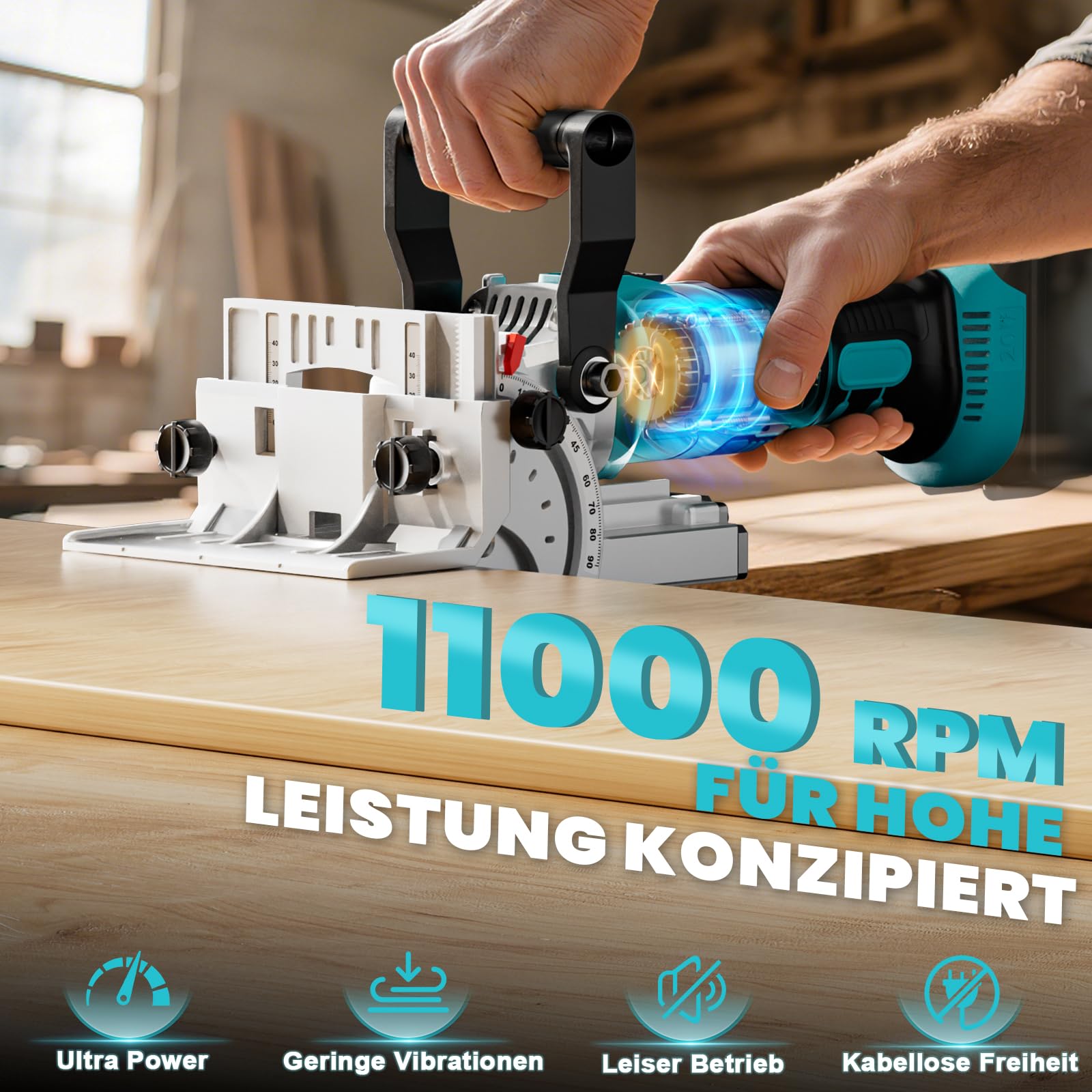LIVOWALNY Flachdübelfräse Kompatibel Mit Makita 18V : Akku-Nutfräse Mit Staubbeutel & flachdübel für Holzbearbeitung (Ohne Akku/Ladegerät), 11000 U/Min, 6-Stufen-Tiefeneinstellung, 0-90° Schnitt