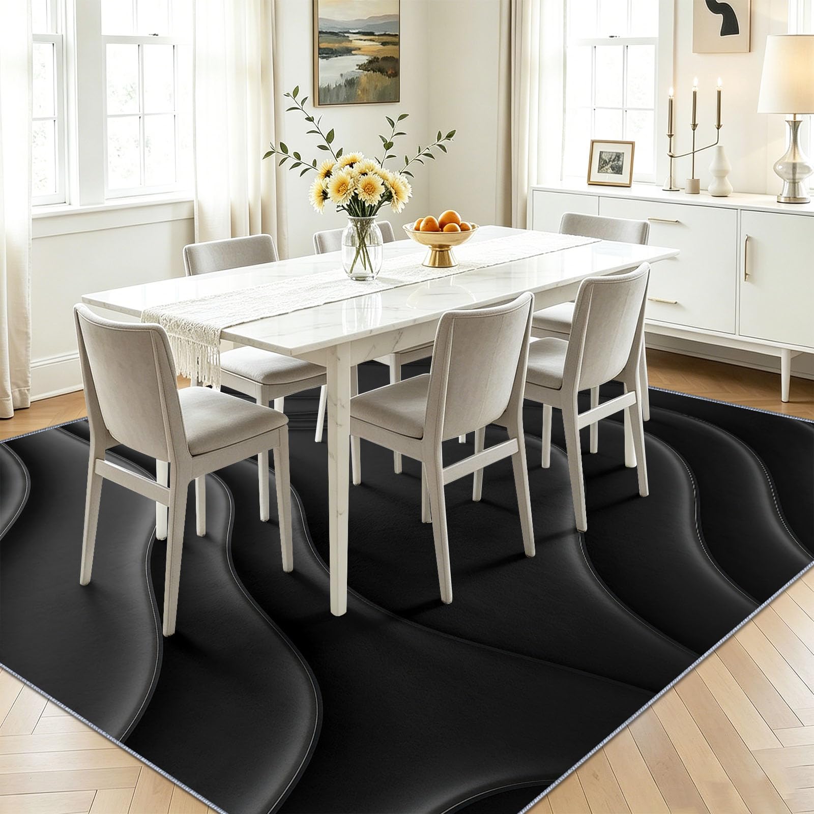 Industriel Minimaliste Interieur Doux Tapis, Relief Noir Lignes Contour Topographiques, 60 x 90 cm | Tapis Salon Chambre Descente de Lit Salle a Manger Bureau, AntidéRapant Lavable Tapis