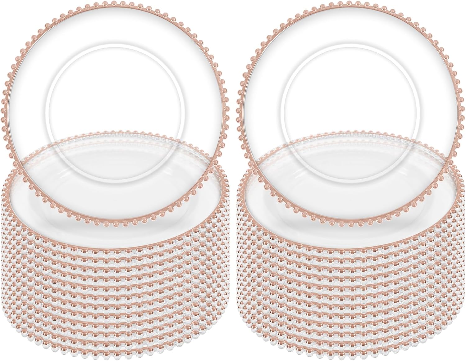 50Pcs Clear Charger Plates Bulk Wedding - 13" Premium Clear Plastic Chargers with Beaded Rim，Transparent Decorative Dinner Charger Plates for Events & Parties