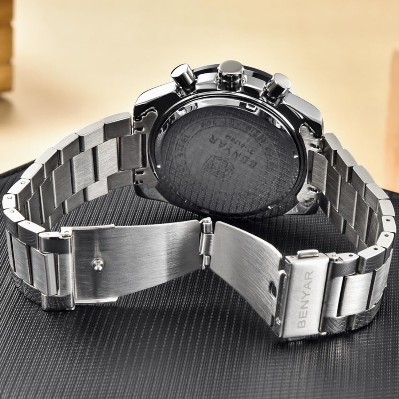 BY BENYAR Mens Watches Sports Stylish Analog Quartz Chronograph Watch Date Waterproof 3ATM Business Leather Strap Wrist Watches for Men