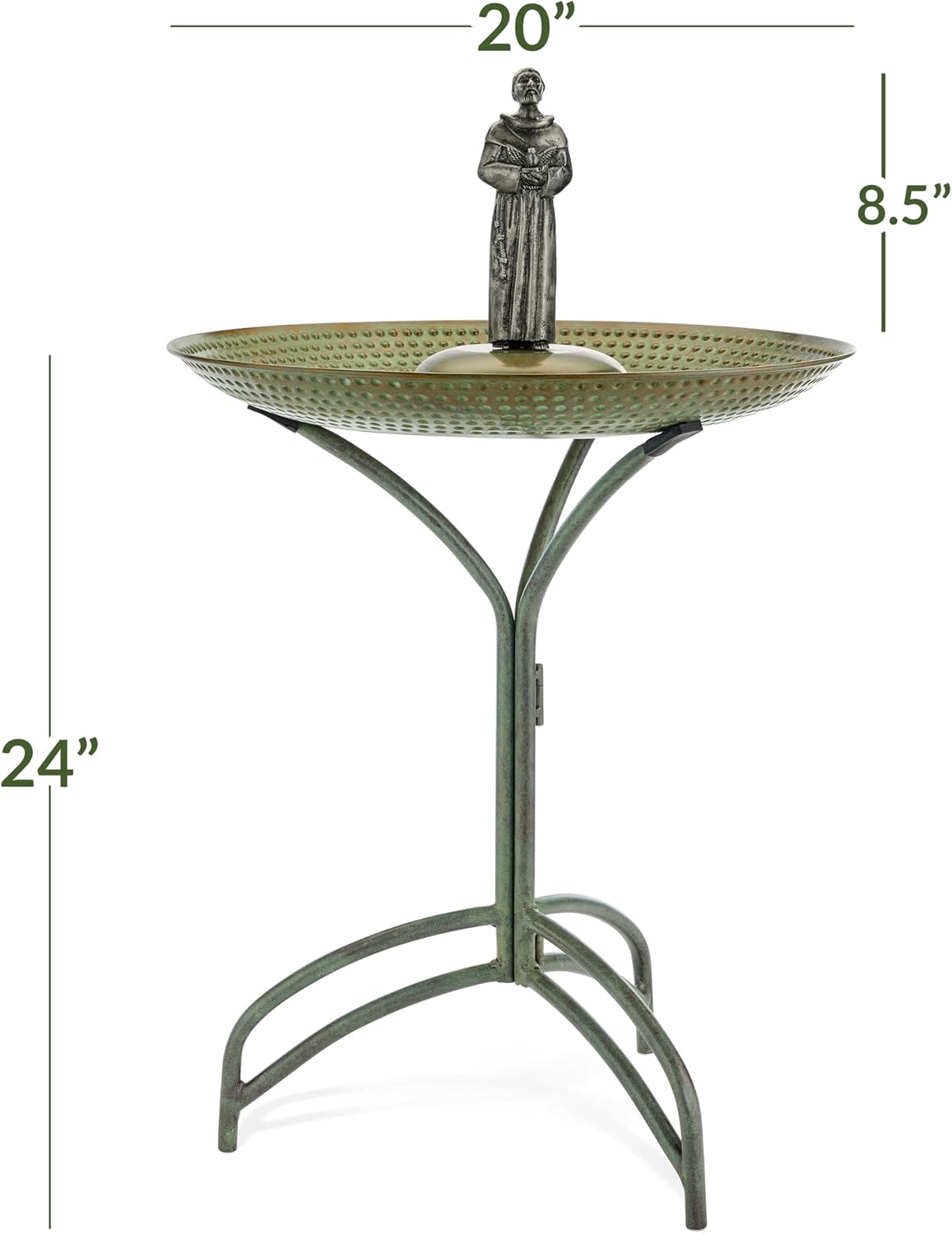 Good Directions Free Standing Blue Verde Copper Bird Bath with St. Francis Statue Water for Outside Backyard Outdoor Patio, Garden, Birdbath Feeder Gift for Bird Lovers Watchers, Large 20" Metal Bowl