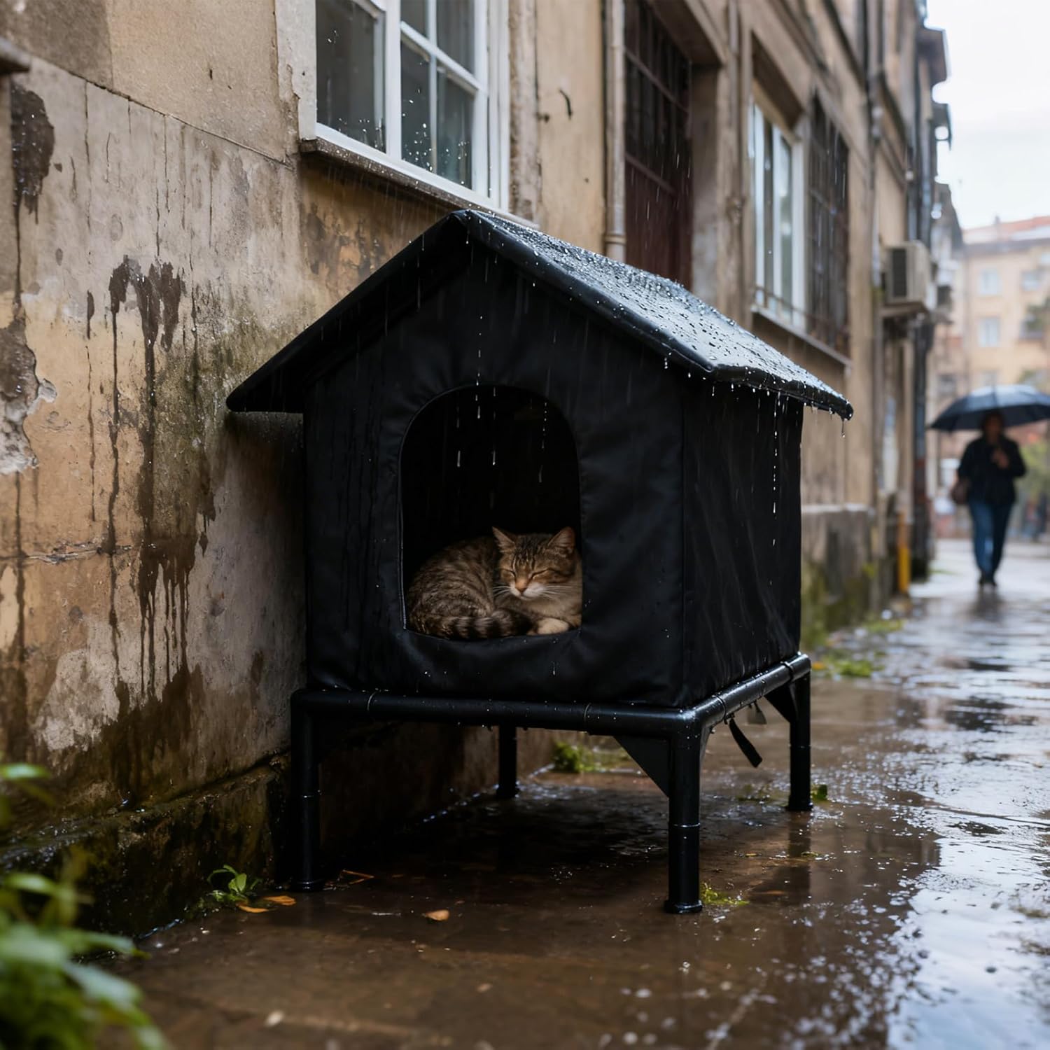 Outdoor Cat House - Warm Insulated Protection Windproof Cat Tent, Elevated Waterproof Oxford Cloth Ferals Cats Shelter, Pet House Dog Bed, for Winter Barn Porch Outside Cats Tent with Legs