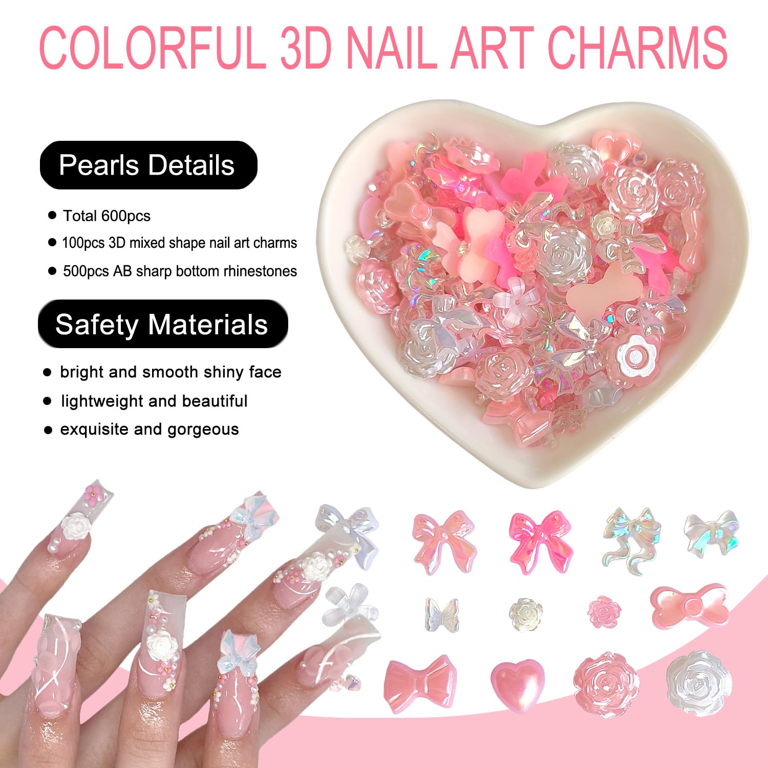 Breloques à ongles multi-styles à dos plat en résine strass perles pour bricolage