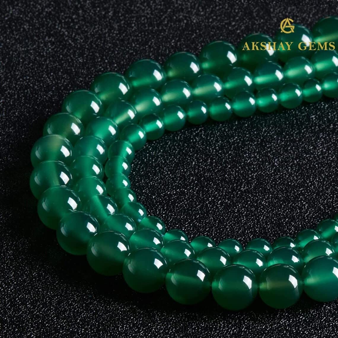 Akshay Gems Green Agate Round Beads Healing Gemstone Loose Beads DIY Jewelry Making for Bracelet Necklace 4mm 6mm 8mm 10mm 12mm (12MM Approx 32 Beads)