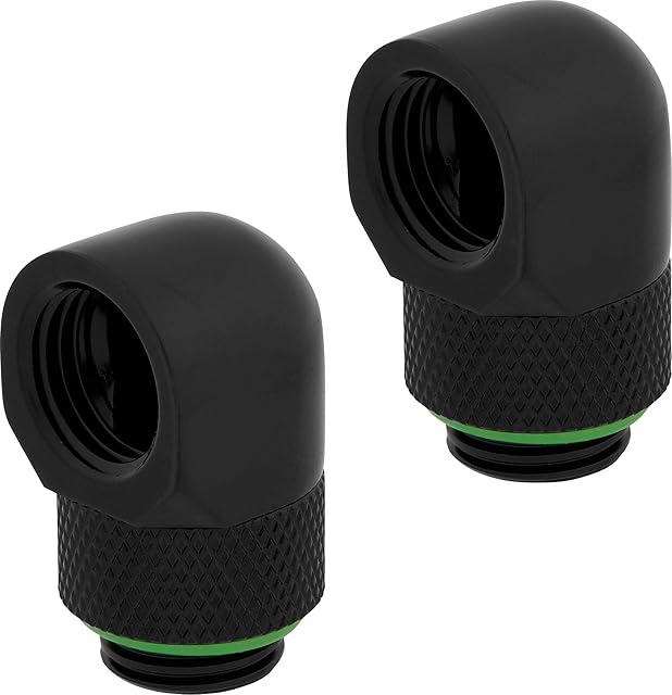 Corsair Hydro X Series, 90 Degree Rotary Adapter, Twin Pack (G1/4 BSPP Port Threads, Solid Brass Durability, Secure Rotation Mechanism, Quality Polished Finish, Optimised for High Flow Rates), Black