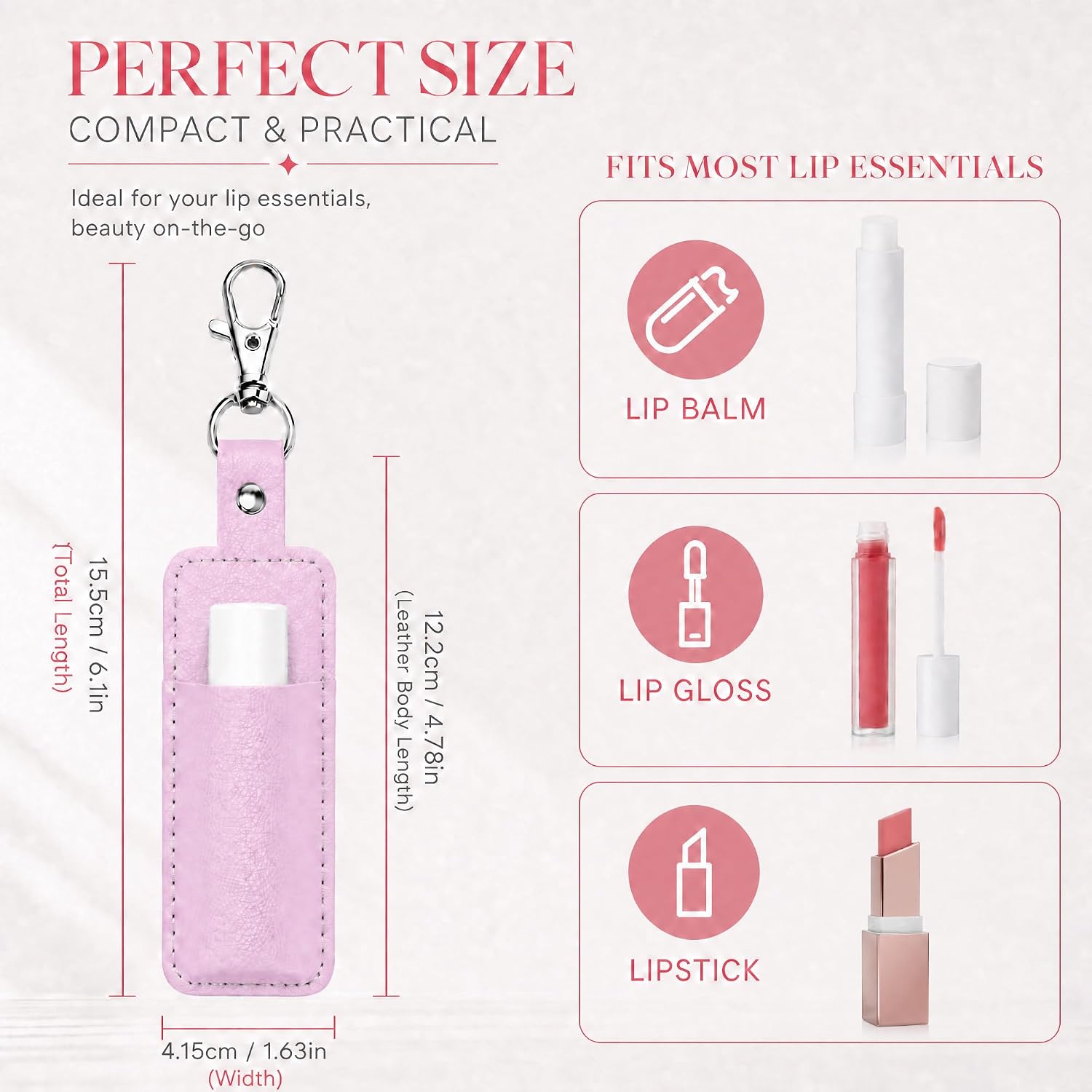Leezmark 6 Pcs Chapstick Holder Key Chain, Lipgloss Holder Keychain for Women Girls, Soft PU Leather Waterproof Lip Balm Keychain (6 Colors) image 2
