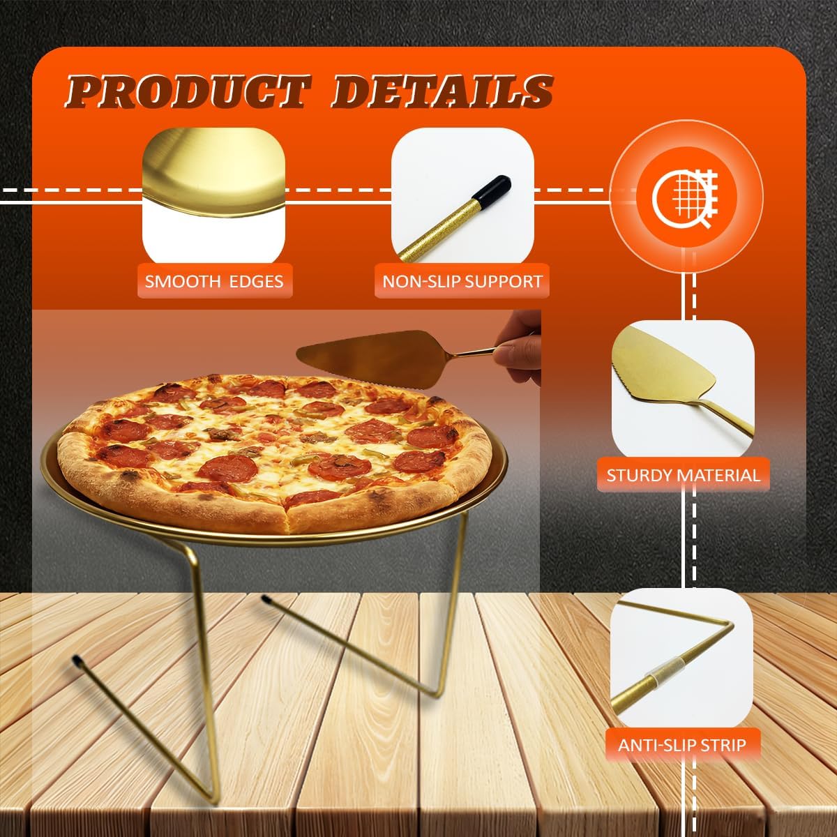 12 pcs Gold Pizza Pan Riser Stand Set,Exquisite Pizza Serving Tray,Pizza Rack Suitable for Parties, Dessert Shops, Cafes and Restaurants