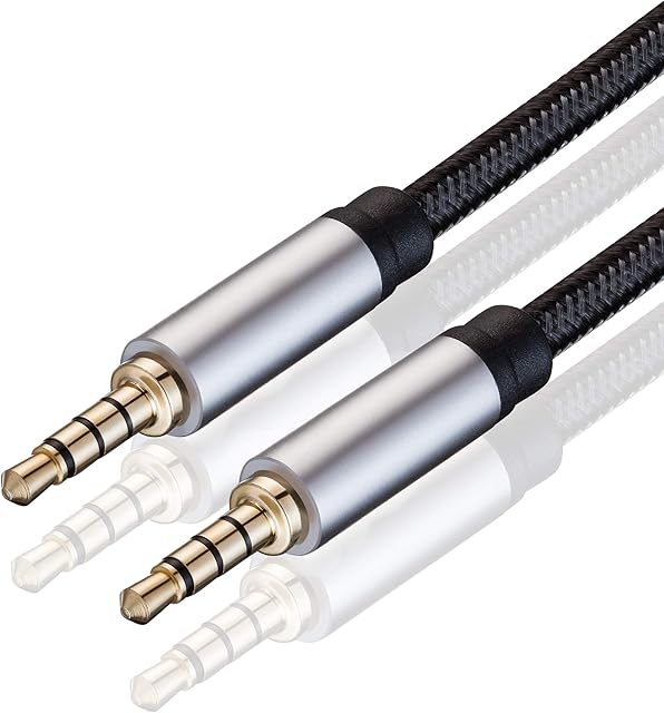 Male to Male Audio Cable 8M,3.5mm 4 Pole Nylon Braided Stereo Aux Cable/Auxiliary Cable/Aux Cord for Headphones, PS4,phone, Tablets, Headset, PC, Laptop and More(8M/25Ft)