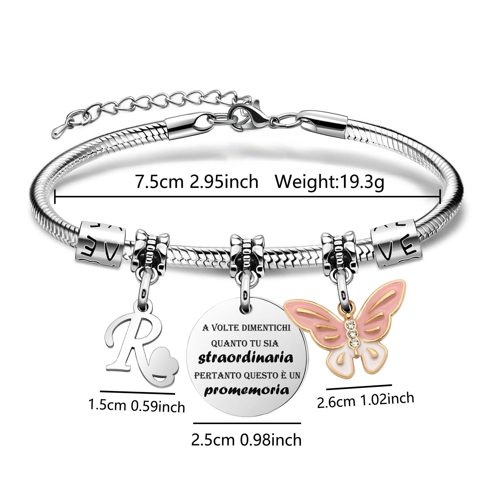 SAMORION A Volte Dimenticati quanto tu sia straordinaria pertanto questo è un promemoria-Moda Rosa Farfalla Ciondolo Lettere Iniziali Braccialetti Regalo Ispiratore Per le Donne Ragazze Nipote