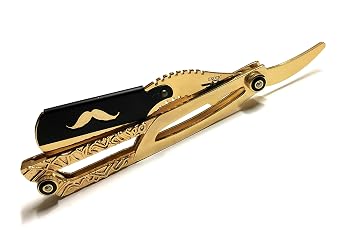 Premium Cut Thorat Shavette Mens Stainless Steel Mens Shaving Folding Barbers Straight Edge Razor Gold and Black - All Purpose Barbershop Professional Double Edge Razor