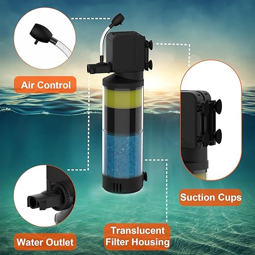 Miniatura 5 de AquaMiracle Filtro de acuario para acuarios de 10 a 40 galones, filtros de tanque de peces, filtro de tortuga, filtro de potencia interna,