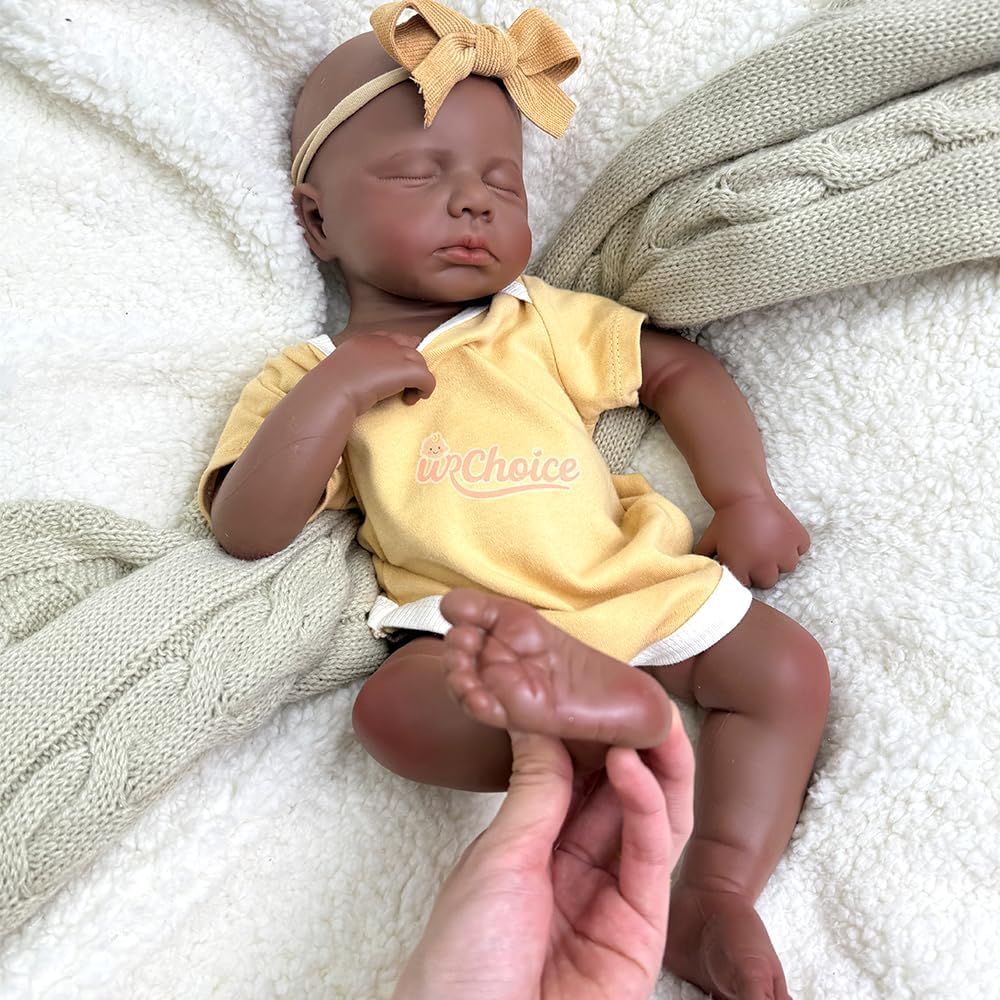 20'' Open Mouth Reborn Baby Dolls Full Body Silicone African American, Newborn Black Girl That Look Real Sleeping Babies Advanced Painted Gift (Girl,African)