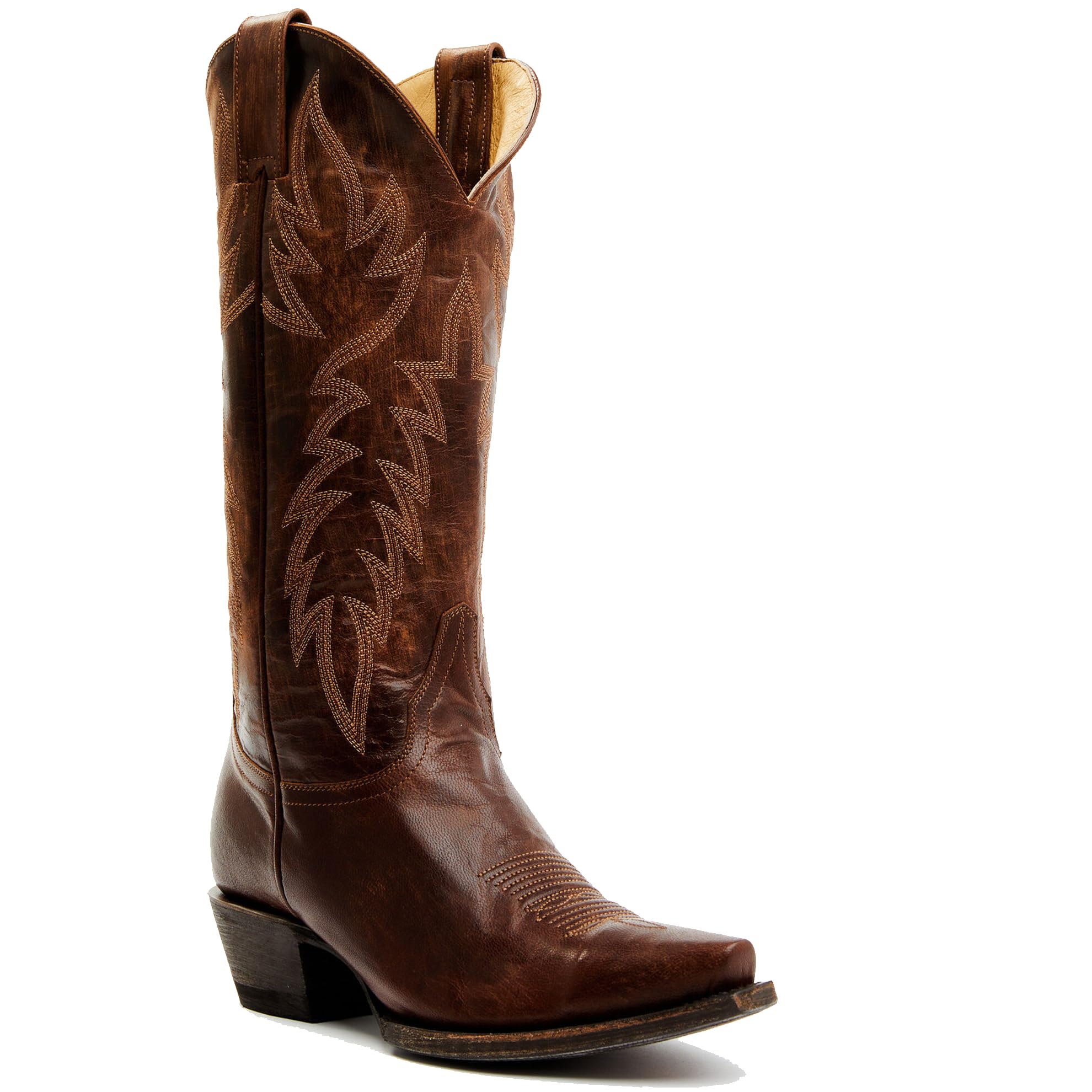 STALOV Cowboy Boots for Women Embroidered Chunky Heel Mid Calf Pointed Toe Pull On Western Fashion Cowgirl Boot