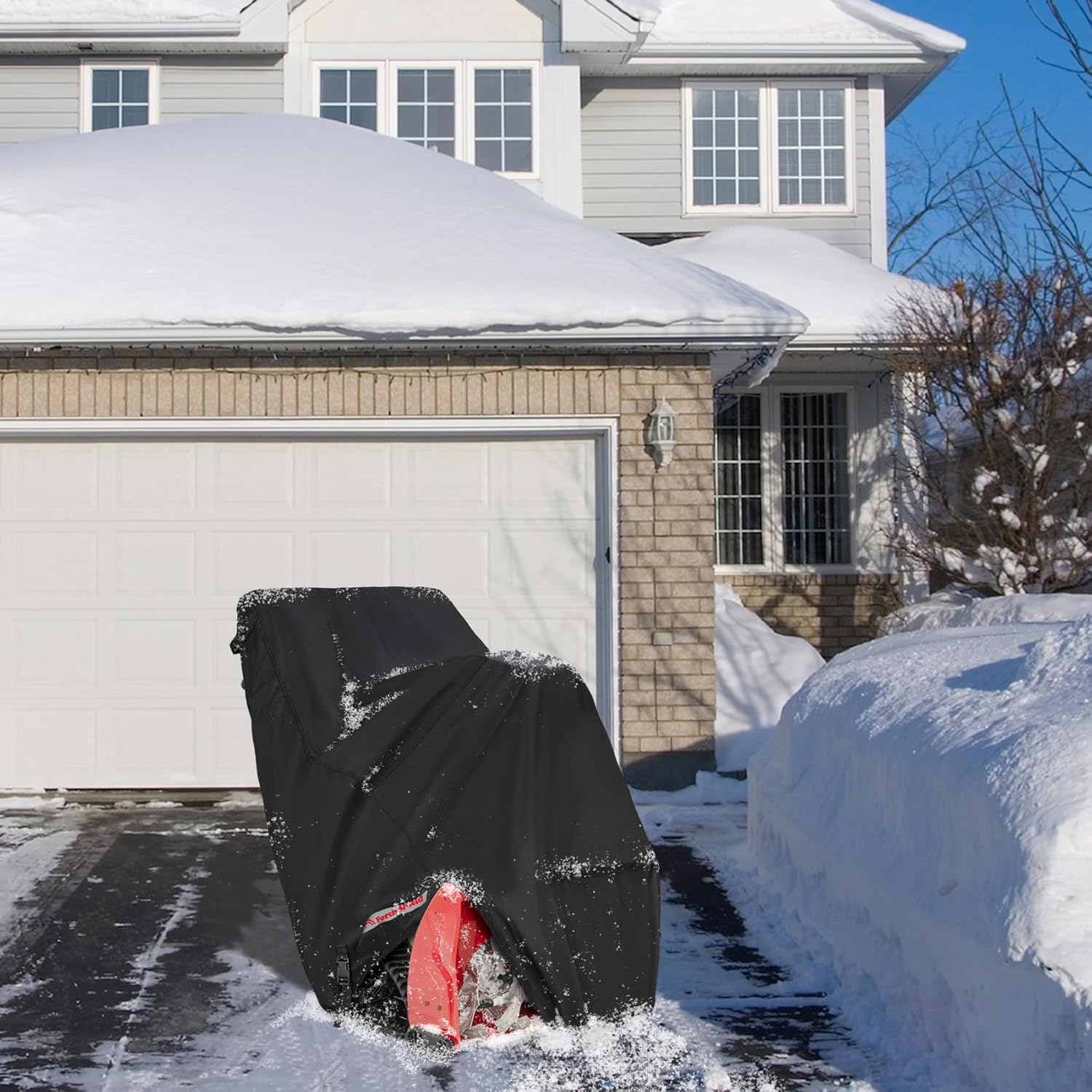 Porch Shield Snow Blower Cover – Outdoor Snowblower Cover Waterproof Heavy Duty for Most Two Stage Snow Thrower 50''L x 30" W x 43" H Black
