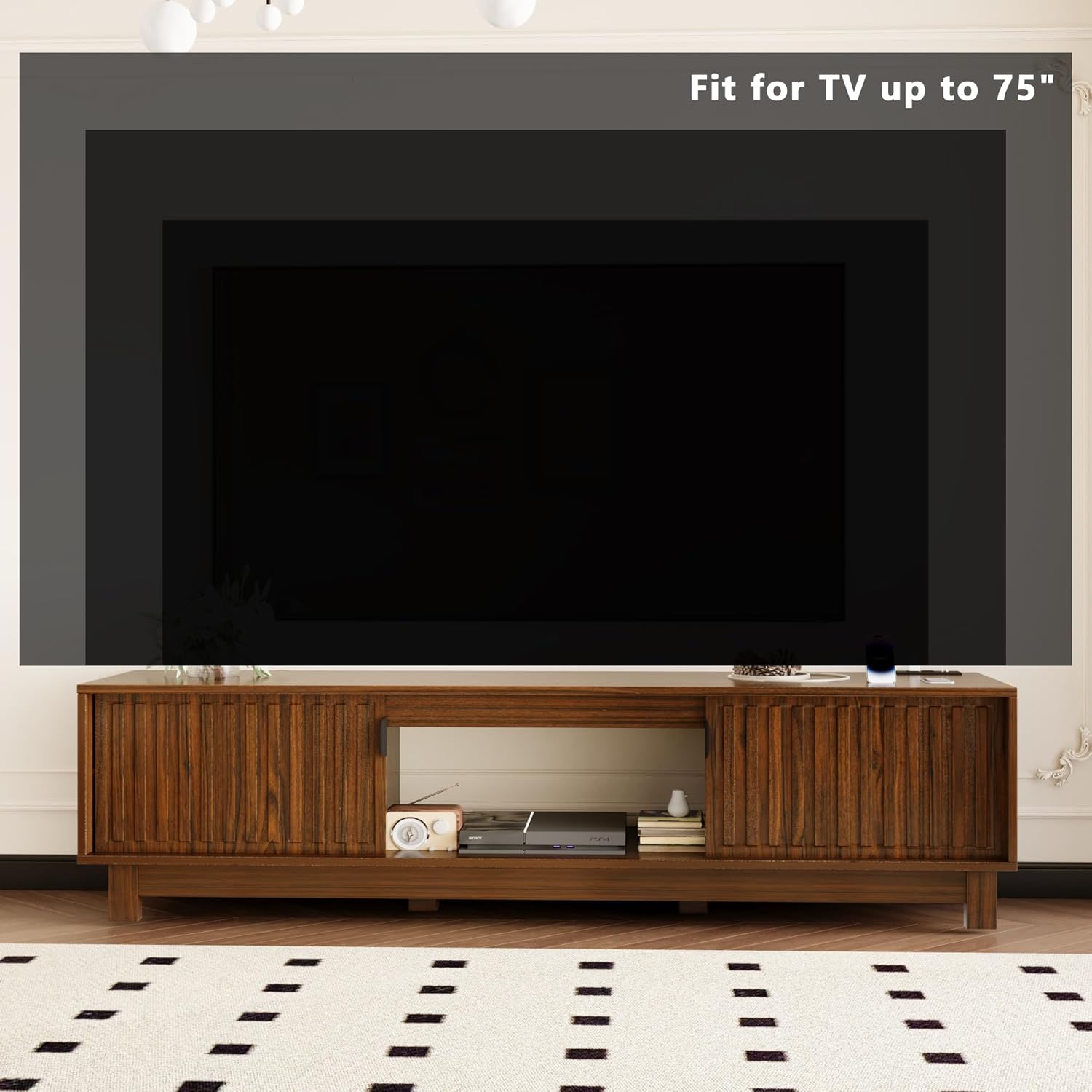 70" Wood Modern tv Stands for Living Room, Farmhouse tv Stand, Walnut Television Stands