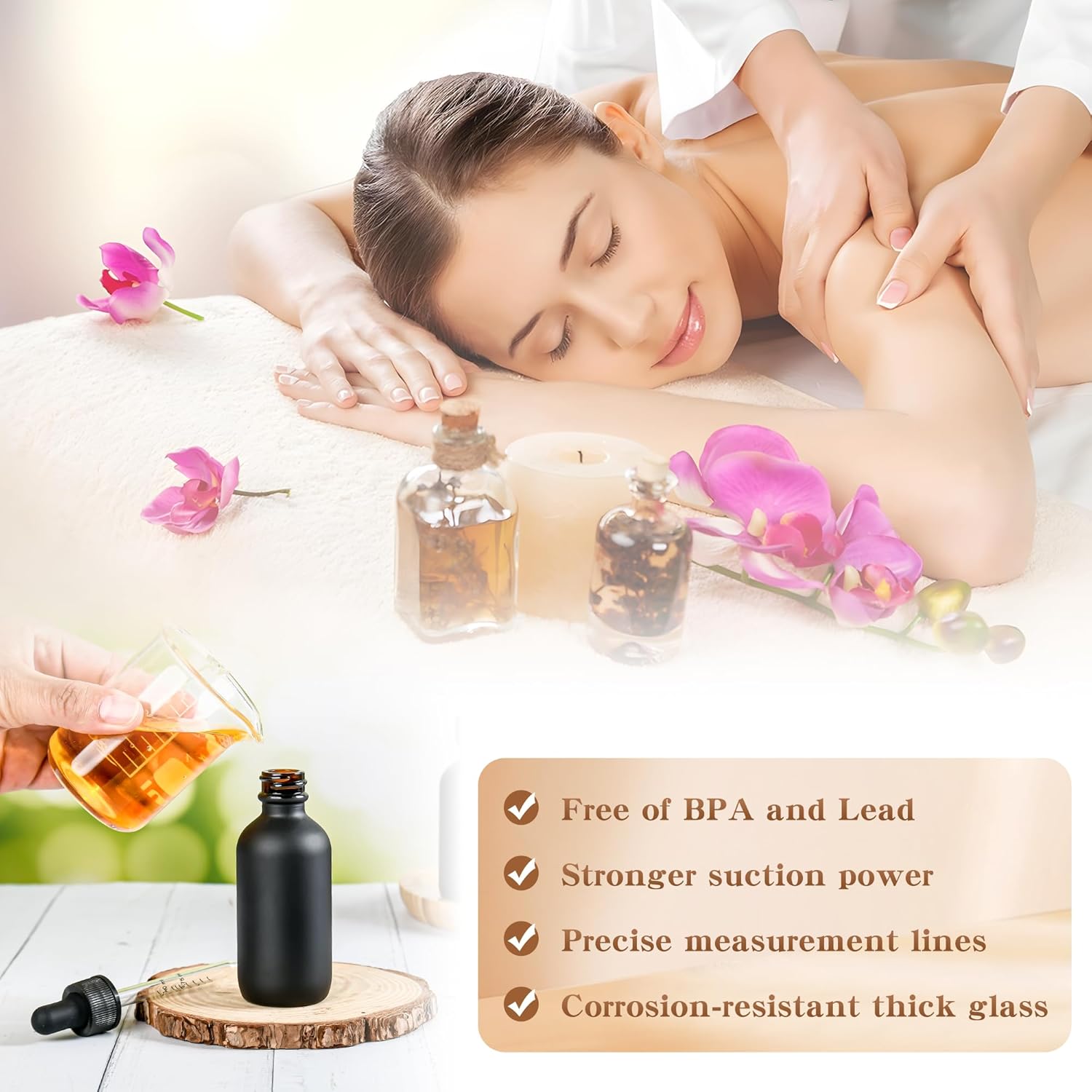 BILLIONSTARS 48 Pack 2oz Glass Boston Round Bottle with Graduated Calibrated Glass Pipettes - Black Frosted - Tincture Bottles for Essential Oils, Liquids - Leakproof Travel Bottles