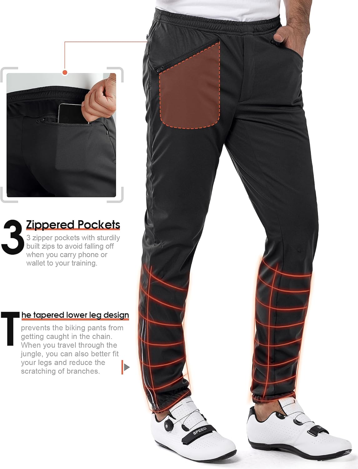 33,000ft Men's Waterproof Cycling Pants, Windproof Breathable Athletic Mountain Bike Pants Running Hiking Sweatpants Sports - Image 4