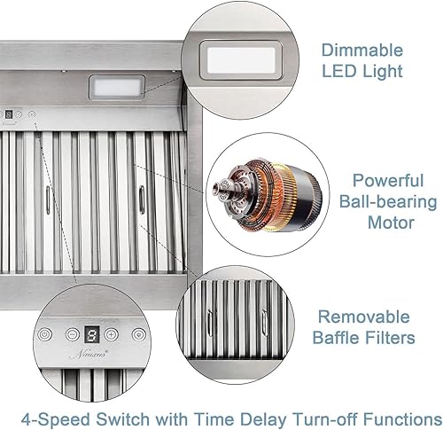 Miniatura 6 de Akicon Campana extractora de 30 pulgadas, ultra silenciosa, potente succión incorporada, campana de ventilación de cocina con conductos de acero