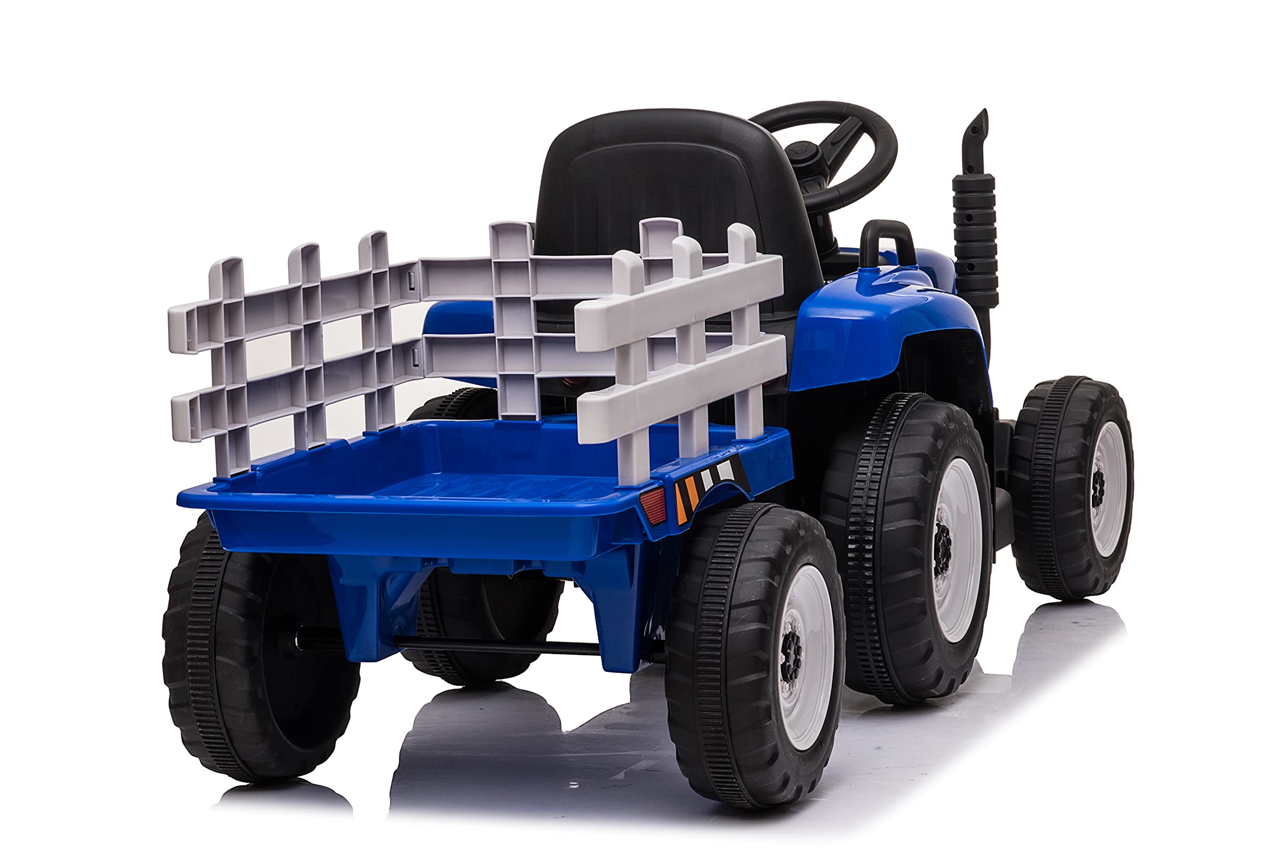 FINOOS Trattore elettrico per bambini 12V con pala e rimorchio rimovibile veicolo elettrico per bambini con luce LED musica clacson telecomando 2.4G 2-5 km/h, blu