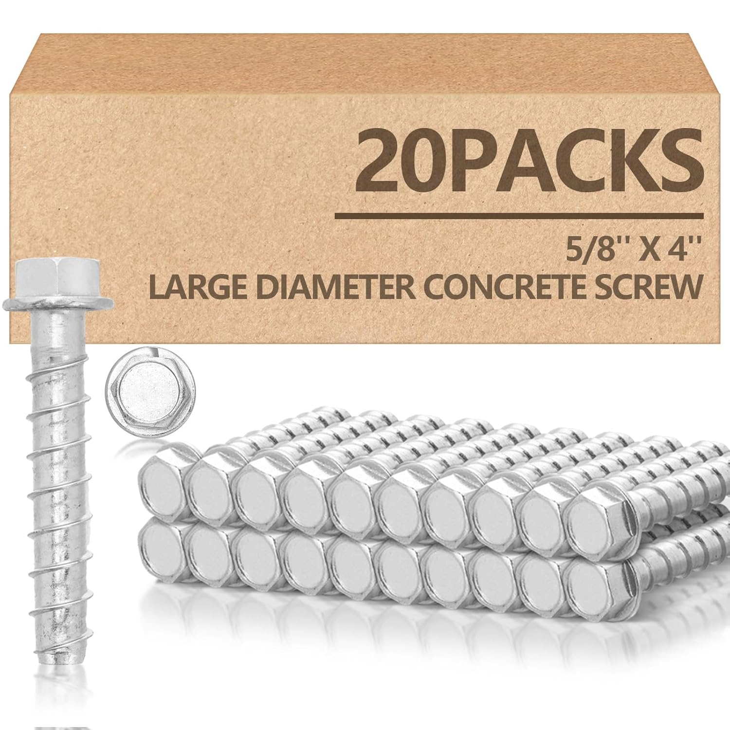 Tandefio 20 Pack 5/8" x 4" Concrete Screw Anchor Galvanized Large Diameter Heavy Duty Plated Concrete Anchors for Masonry Brick Anchoring Block Decking Framing Hex Drive