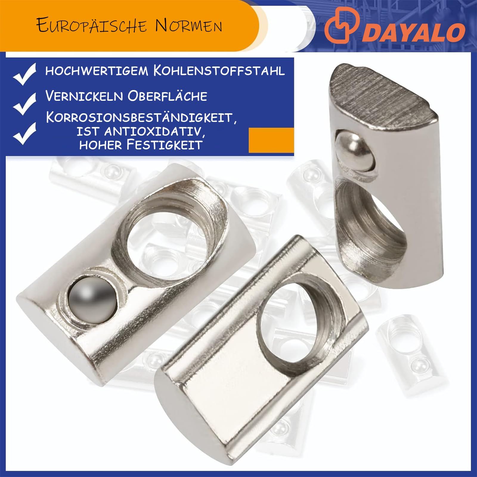 DAYALO 30 pietre scanalate M6 con scanalatura a sfera 8, serie 30 M6, profilo in alluminio 30 x 30, acciaio al carbonio, set di viti per profilo in alluminio, Europanorm