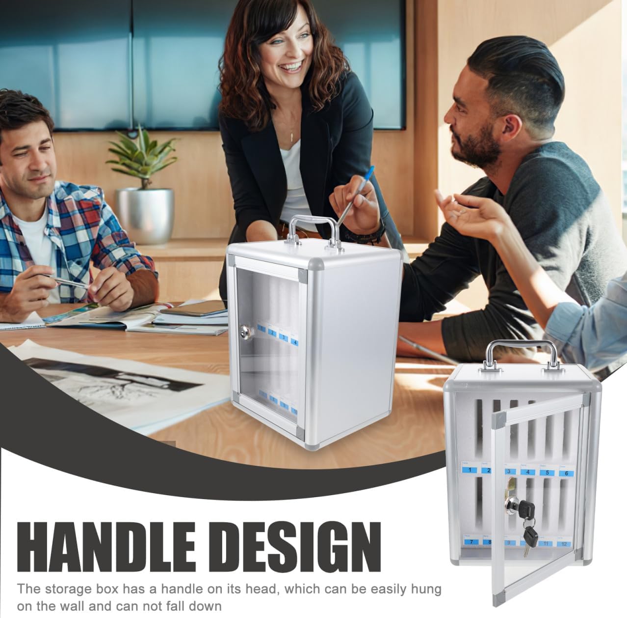 Mobile Phone Storage Locker Cabinet 12-Slot Multi-Compartment Phone Organizer Box Sturdy Lockable Mobile Device Safety Box for Office and School Use