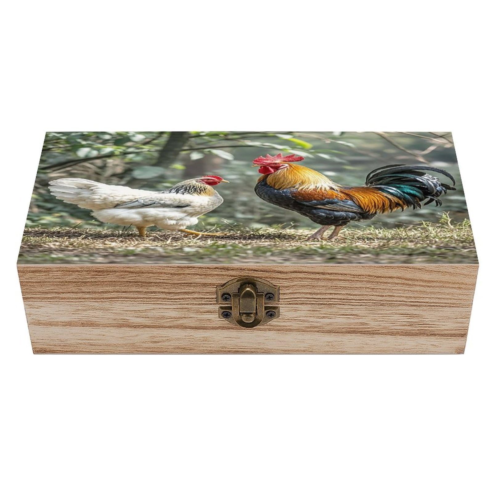 LZQPOEAS Rooster And Hen Wooden Box Storage Space to Organize Jewelry in A Beautiful Small Storage Box Decorative Card Boxes Memory Treasure Boxes for Crafts And Photo Storage