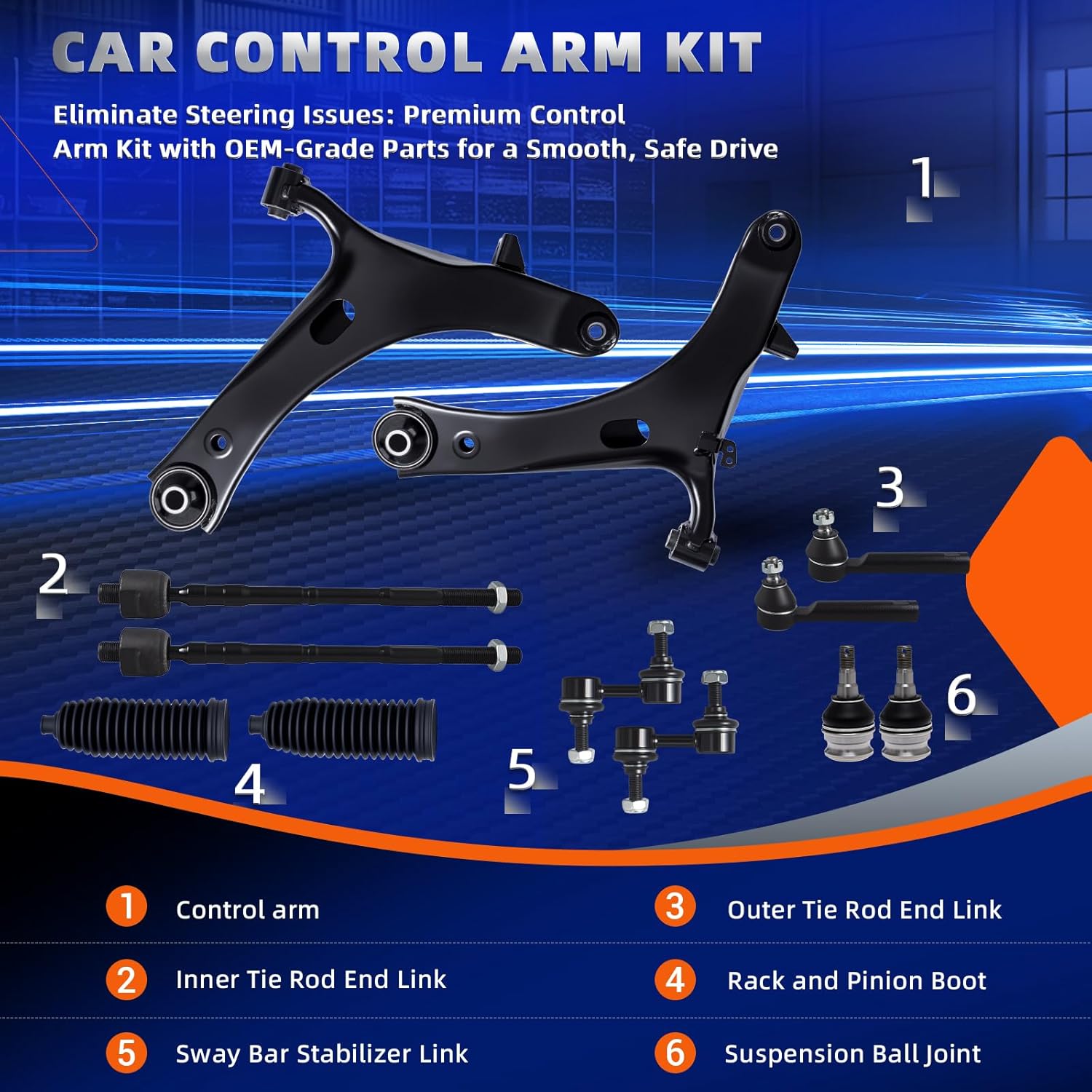 keyoog 12pcs front lower control arm kit fit for 2012-2016 su-baru impreza w/2.0l, ball joint, outer inner tie rod end, sway bar link, boots (oe# 524-789 524-790 k750049 ev801185 es3712 k9513)
