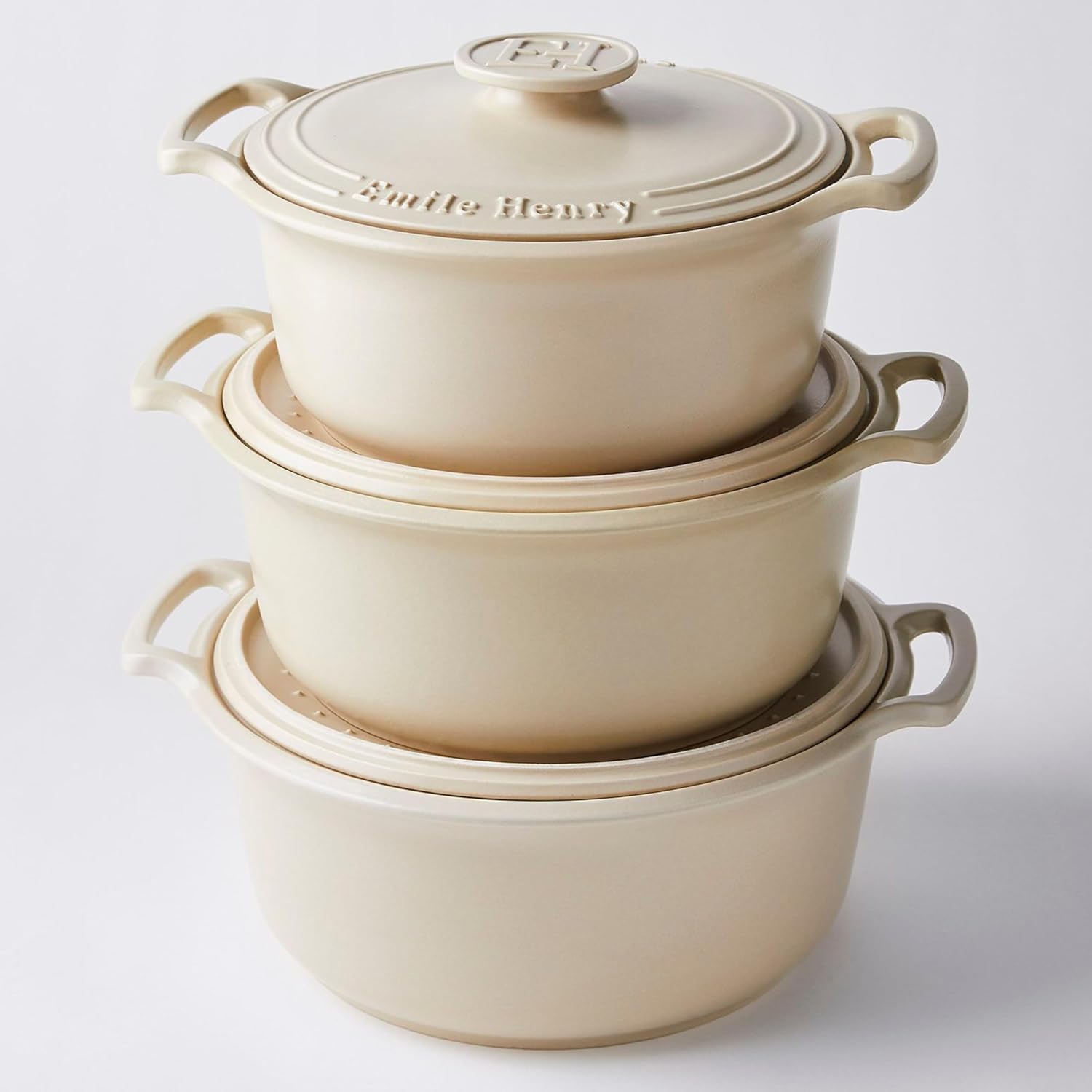 Emile Henry Made in France SUBLIME Ceramic 7.5 qt. Round Dutch Oven, Creme