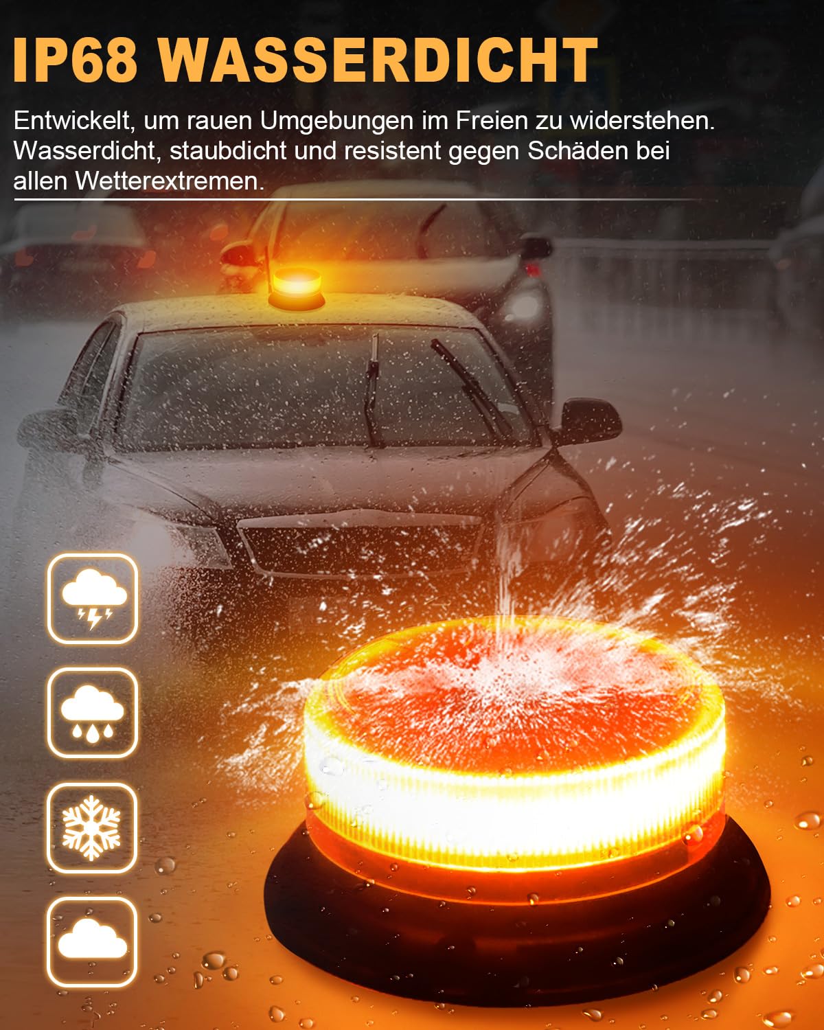 Dinfu 2pcs Rundumleuchte akku 12V orange led Warnleuchte magnet | 9 Blinkend Leuchtmodi mit USB-Kabel und Kfz-Ladekabel für Auto LKW Traktor Golfwagen Gabelstapler UTV Anhänger SUV J-eep