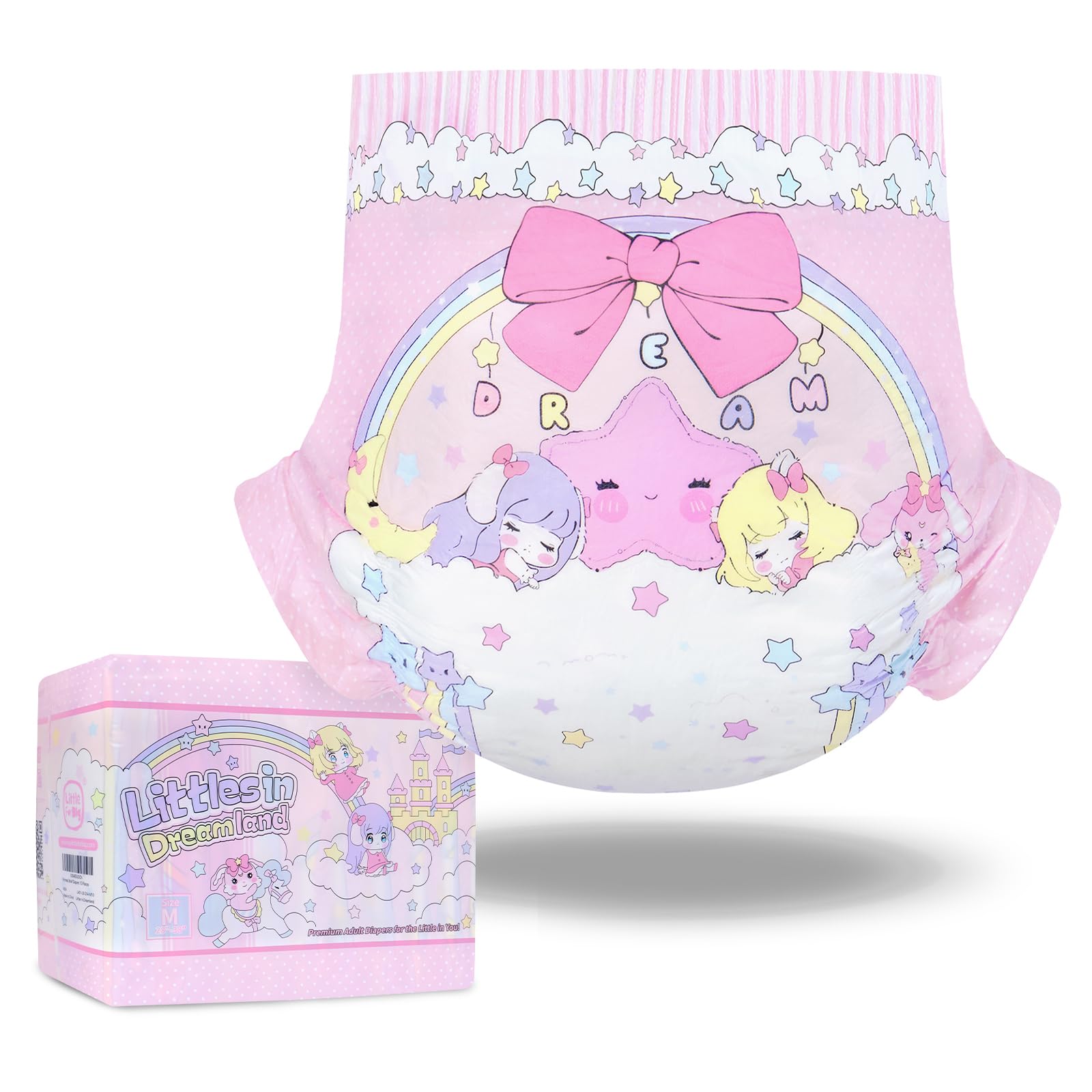 LittleForBig Pañales ultra absorbentes de 7000 ml con cierre de ajustable para adultos, 10 piezas, Fairy Littles in Dreamland (M)