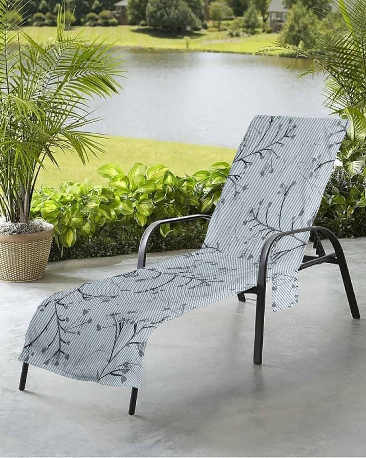Fall Leaves Flower Beach Pool Patio Lounge Chaise Chair Cover Towel With Pockets,Absorbent & Quick Dry Microfiber Towel Cover Bag Summer Accessories Fantasy Vintage Plant Florals Abstract Geometric