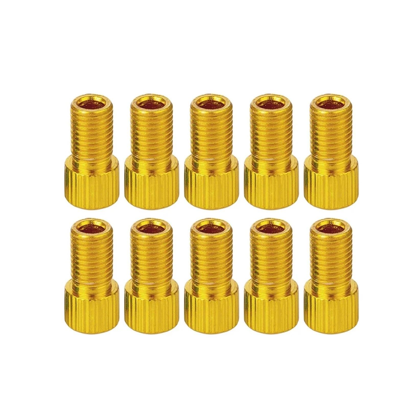 Dymkie 10 Pcs Gold 10 Colour Aluminum Bicycle Bike Valve Converter Car Valve Adapter(10 Pcs Gold)