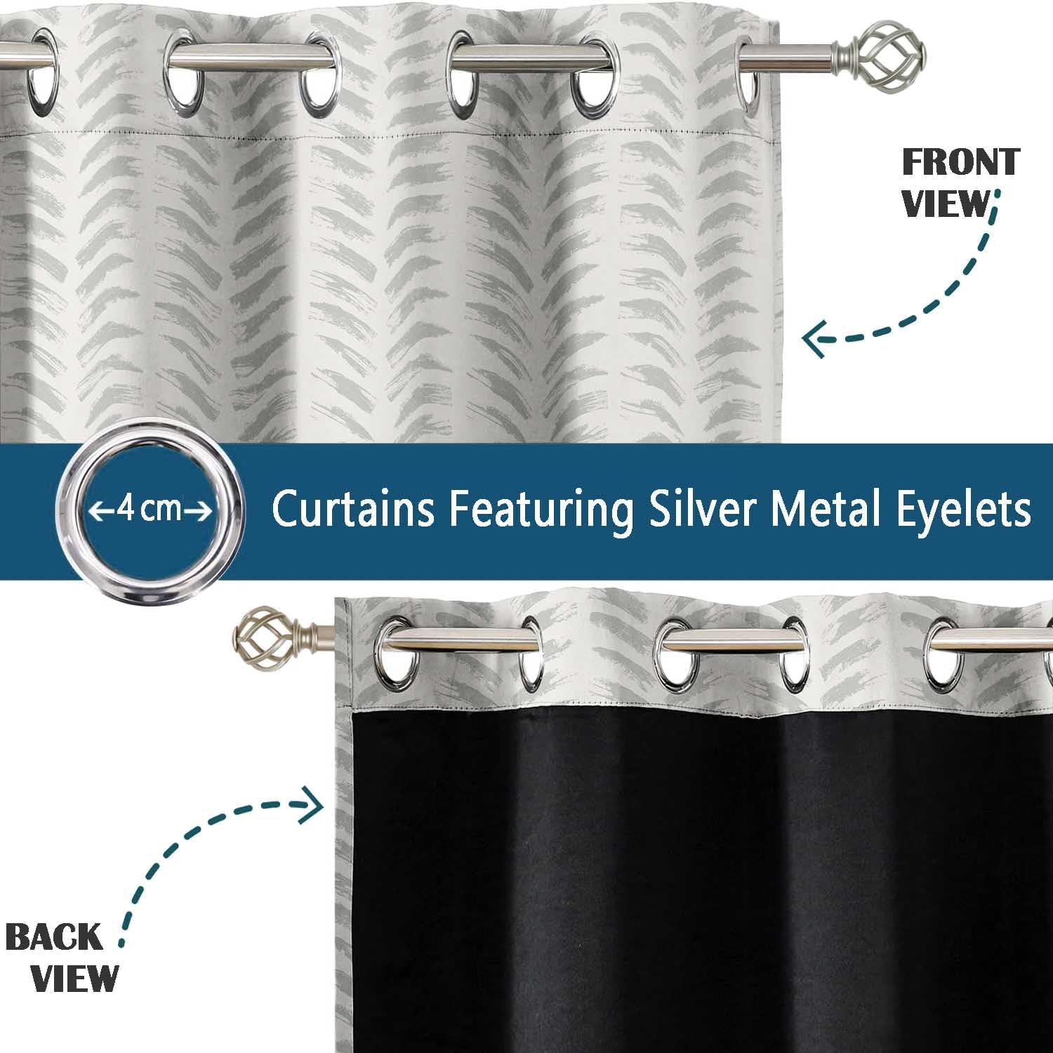 Printed Blackout Curtains - Gray Design, Set of 2 Panels, 42 x 63 Inches - Room Darkening, Thermal Insulated Window/Door Drapes with Grommets