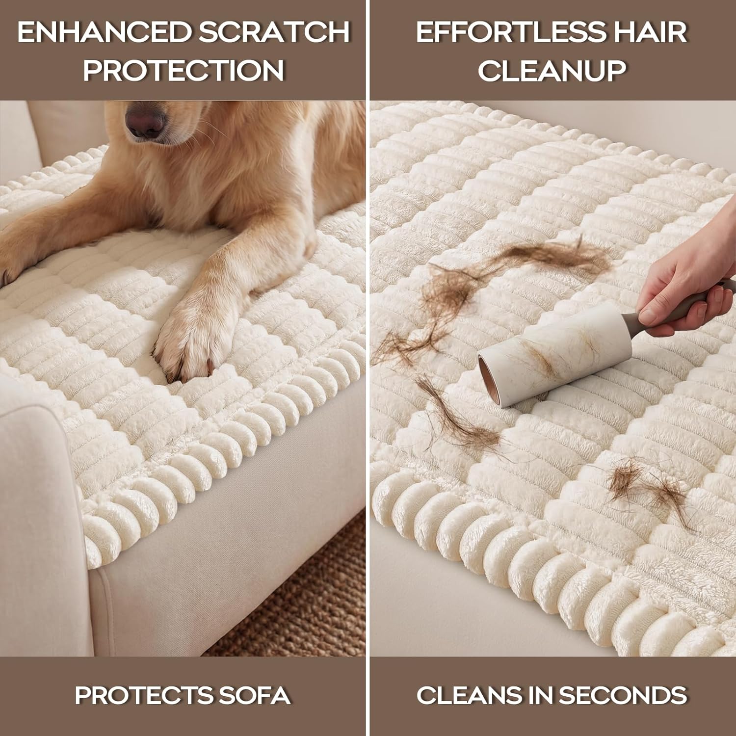 decorUhome Fuzzy Pet Couch Cover for Dogs, Non-Slip Sofa Covers for 3 Cushion Couch, Soft Thick Furniture Couch Protector, Washable Sofa Slipcovers, White, 27.6" x 70.9"