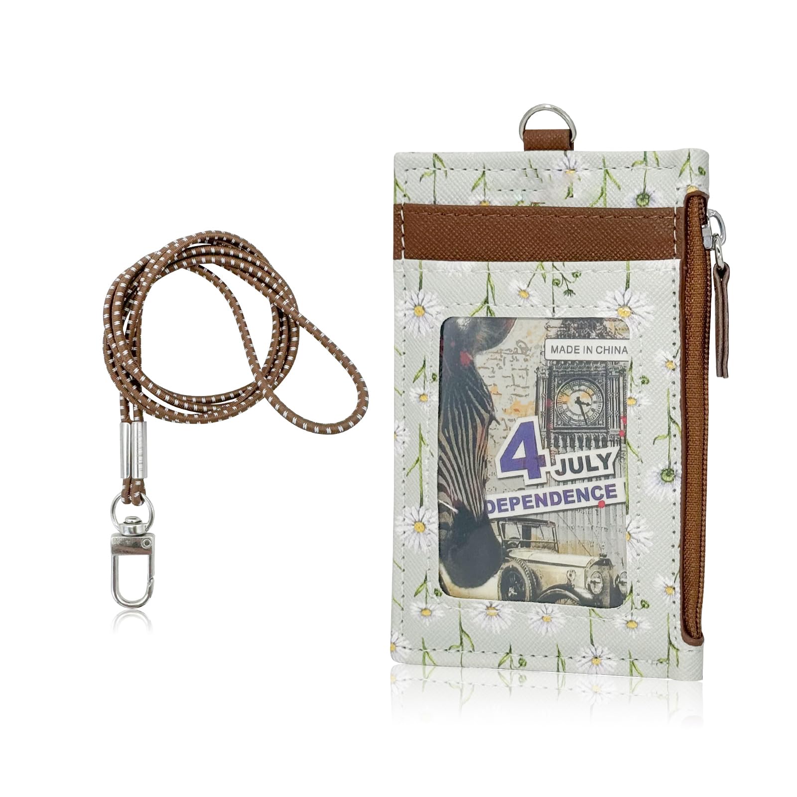 AdiStylinno ID Badge Holder, Leather Slim Lanyard Wallet Purse with Elastic Removable Lanyard Strap Exquisite Floral Design Purse with 1ID Window, 3