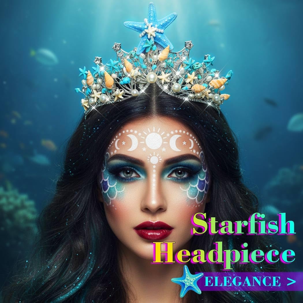 JEAIRTS Starfish Wedding Crown Headband Silver Sparkly Rhinestone Pearl Headpiece Bridal Hair Accessories for Women - Image 3