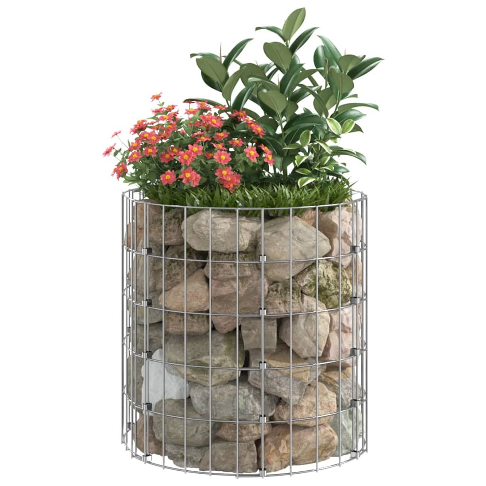 Gabionen-Hochbeet, Kräuterspirale, Hochbeet Im Garten, Pflanzkübel, Pflanzsteine, Rund Verzinkter Stahl Ø50x50 cm