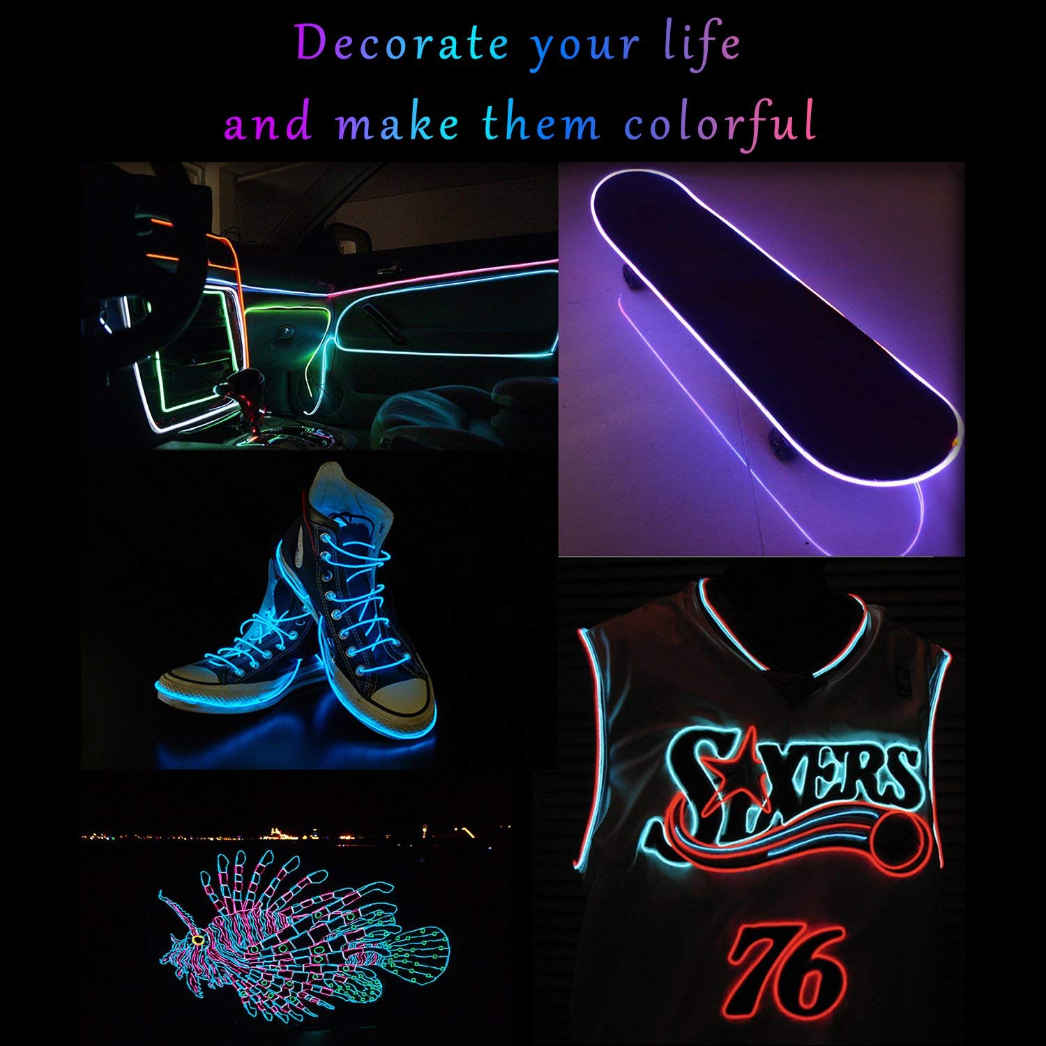 10 x 1m EL Wire EL Kabel Neon Beleuchtung leuchtschnur Neon Beleuchtung Draht Lichtschlauch Leuchtschnur für Weihnachtsfeiern Rave Partys Halloween Kostüm Blau Rot Rosa Weiß Grün