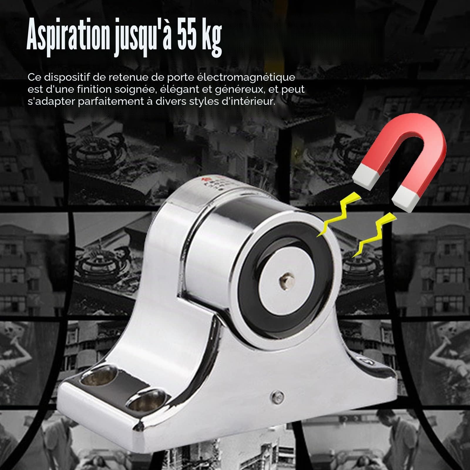 Serrure électromagnétique 55 kg, Contrôle d'accès pour Porte, Support de Sécurité Magnétique Haute Résistance avec Fixation Solide